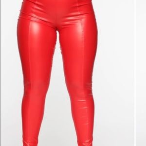Faux leather red leggings